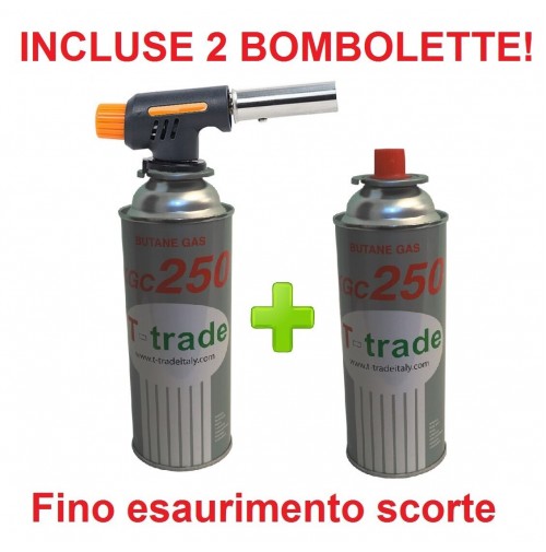 CANNELLO MINI BRUCIATORE TORCIA SALDATORE GAS FIAMMA OSSIDRICA + 2 CARTUCCE  GAS