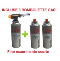 CANNELLO MINI BRUCIATORE TORCIA SALDATORE GAS FIAMMA OSSIDRICA + 3 CARTUCCE GAS 
