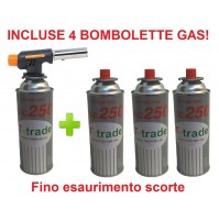 CANNELLO MINI BRUCIATORE TORCIA SALDATORE GAS FIAMMA OSSIDRICA + 4 CARTUCCE GAS 