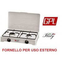 FORNELLO TAVOLO A GAS GPL 2 FUOCHI - GRIGLIA E SPARGIFIAMMA IN ACCIAIO SMALTATO