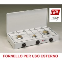 FORNELLO TAVOLO A GAS GPL 3 FUOCHI - GRIGLIA CROMATA E SPARGIFIAMMA IN OTTONE