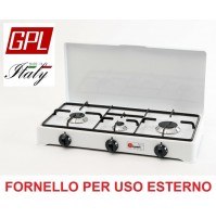 FORNELLO TAVOLO A GAS GPL 3 FUOCHI GRIGLIA SPARGIFIAMMA IN ACCIAIO SMALTATO NERO