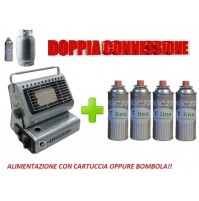 STUFA STUFETTA PORTATILE A GAS DOPPIA CONNESSIONE CON INCLUSE 4 CARTUCCE A GAS