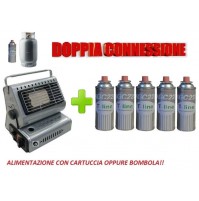 STUFA STUFETTA PORTATILE A GAS DOPPIA CONNESSIONE CON INCLUSE 5 CARTUCCE A GAS
