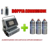 STUFA STUFETTA PORTATILE A GAS DOPPIA CONNESSIONE - INCLUSE 3 CARTUCCE A GAS