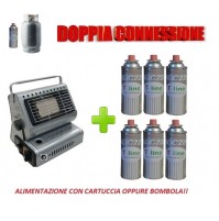 STUFA STUFETTA PORTATILE A GAS DOPPIA CONNESSIONE - INCLUSE 6 CARTUCCE A GAS