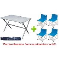 Tavolo campeggio in alluminio Argo 110x70x72H con sacca + 4 sedie richiudibili